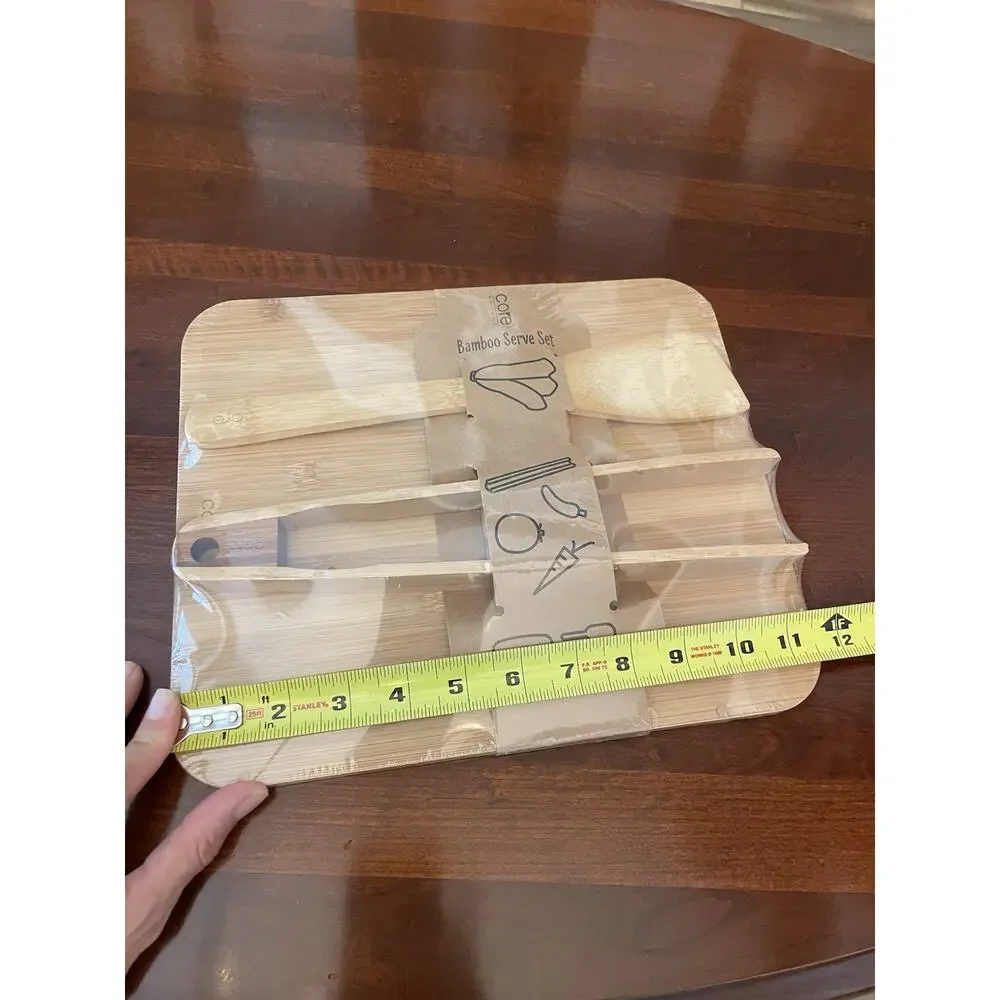 New Core Bamboo Bamboo Serve Set Serving Board Spatula Tongs Sealed